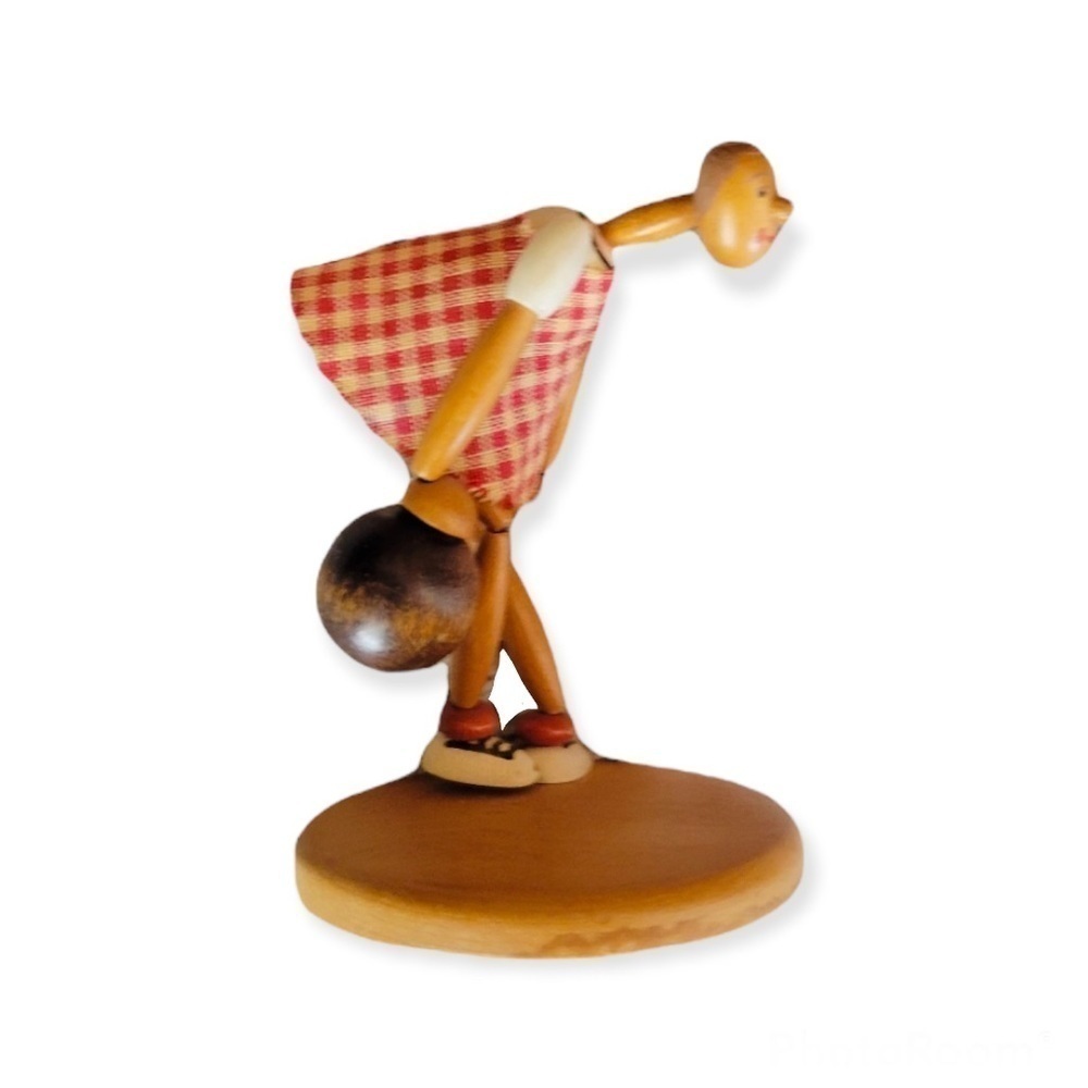 Vintage wood jointed bowler figurine by Hecht collectible